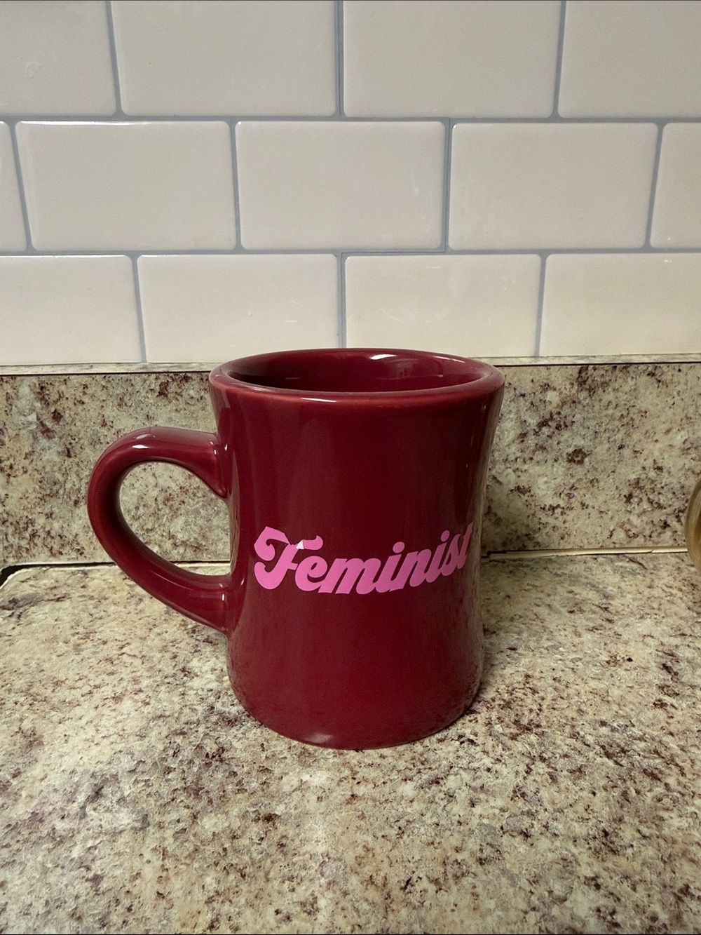 Burgundy Ceramic Mug with Pink Feminist Script
